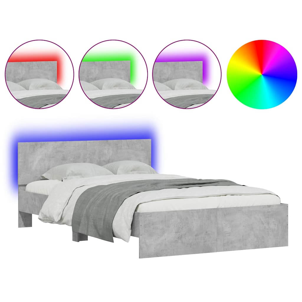 Giroletto con Testiera e LED Grigio Cemento 120x190 cm | homemem39