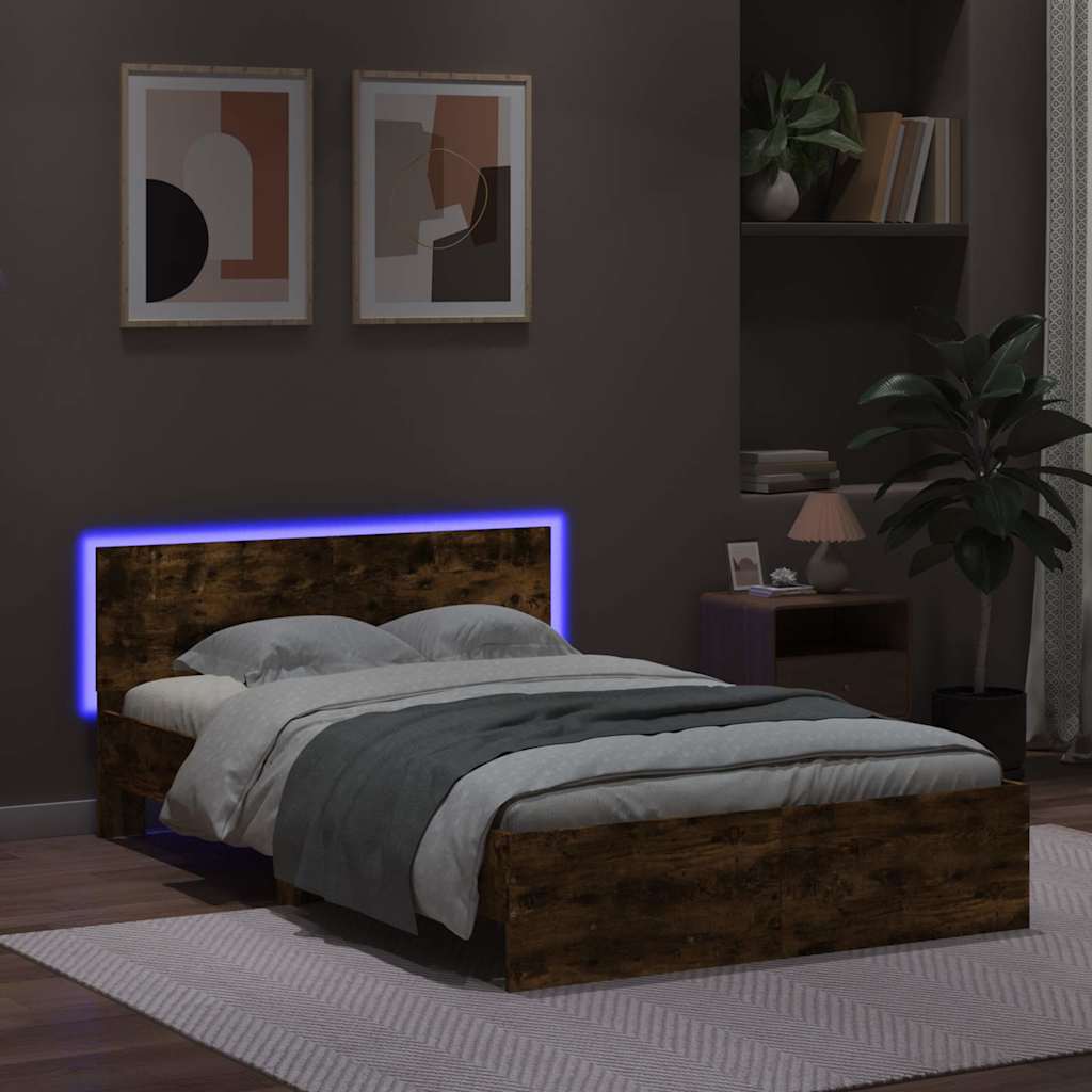 Giroletto con Testiera e LED Rovere Fumo 120x190 cm