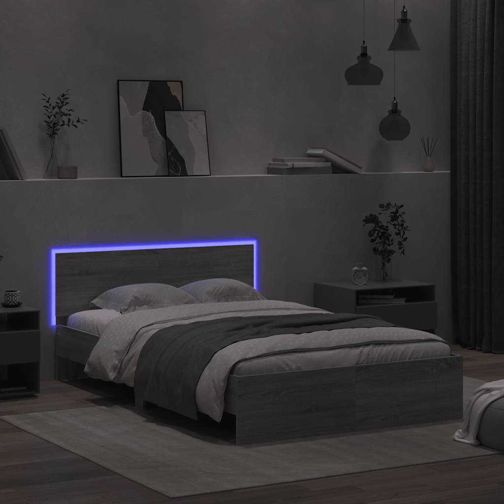 Giroletto con Testiera e LED Grigio Sonoma 120x190 cm - homemem39