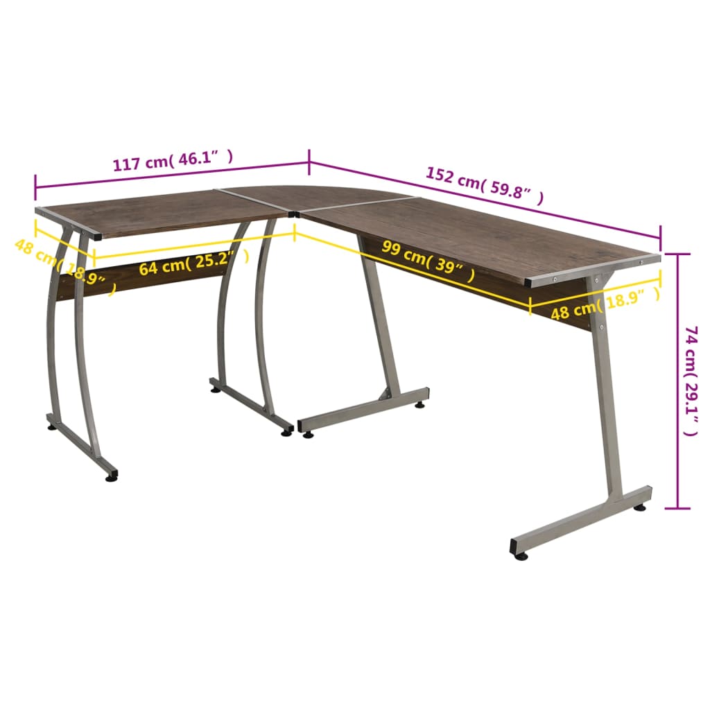 Scrivania ad Angolo Marrone in Legno Multistrato | homemem39