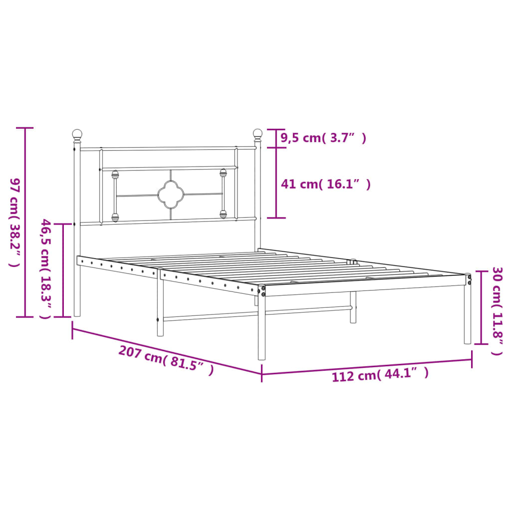 Giroletto con Testiera in Metallo Nero 107x203 cm | homemem39
