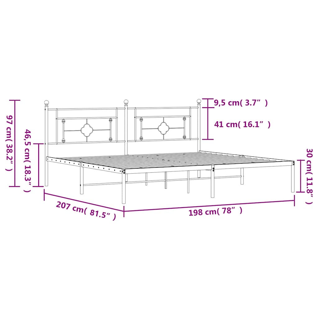 Giroletto con Testiera in Metallo Nero 193x203 cm - homemem39