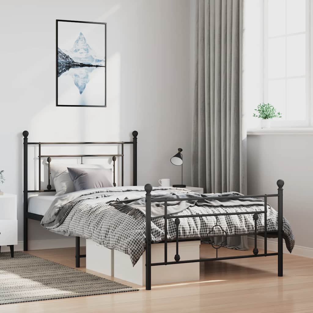 Giroletto con Testiera e Pediera Metallo Nero 100x200 cm | homemem39