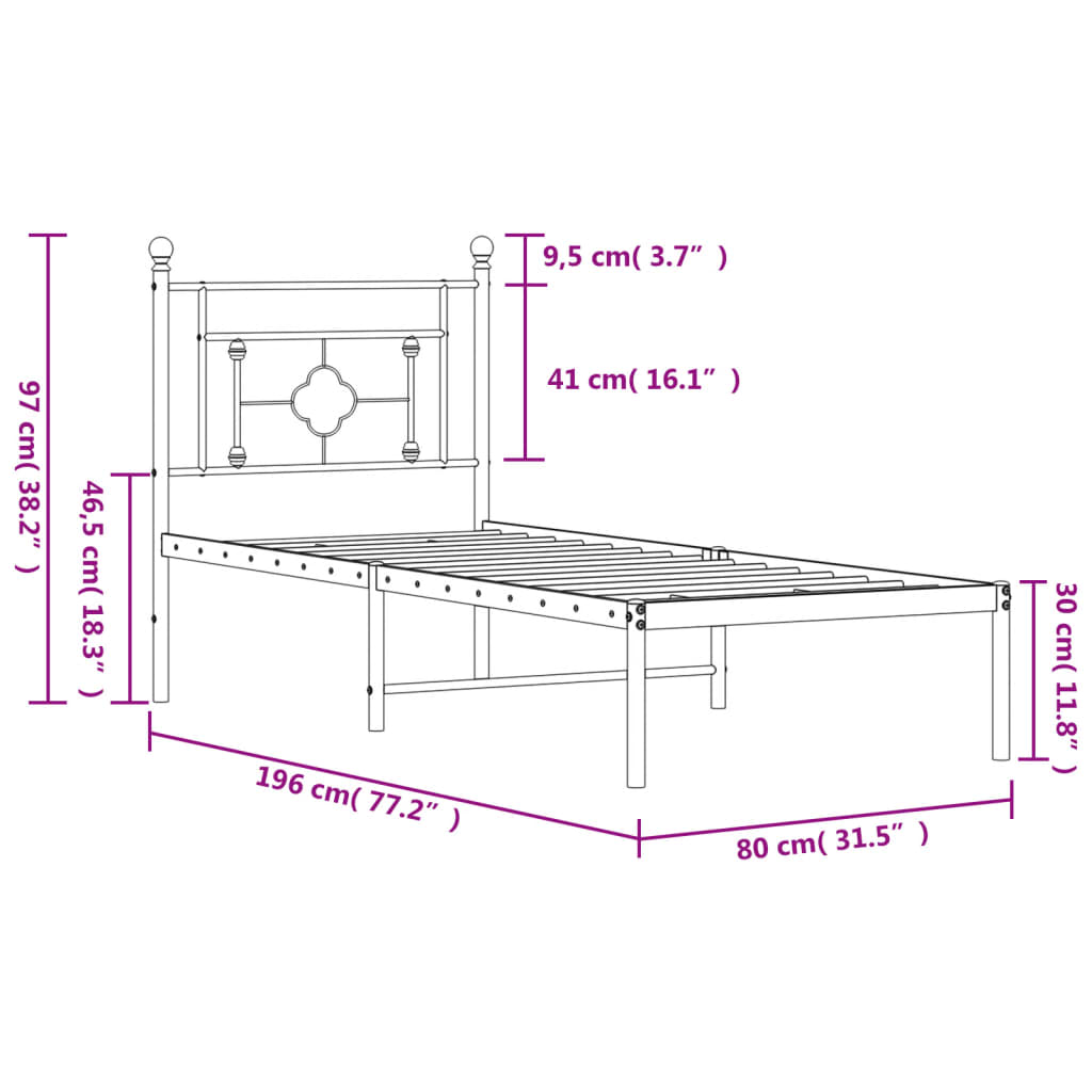 Giroletto senza Materaso con Testiera Metallo Bianco 75x190 cm