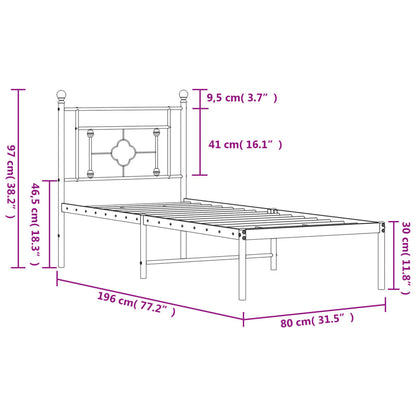 Giroletto senza Materaso con Testiera Metallo Bianco 75x190 cm