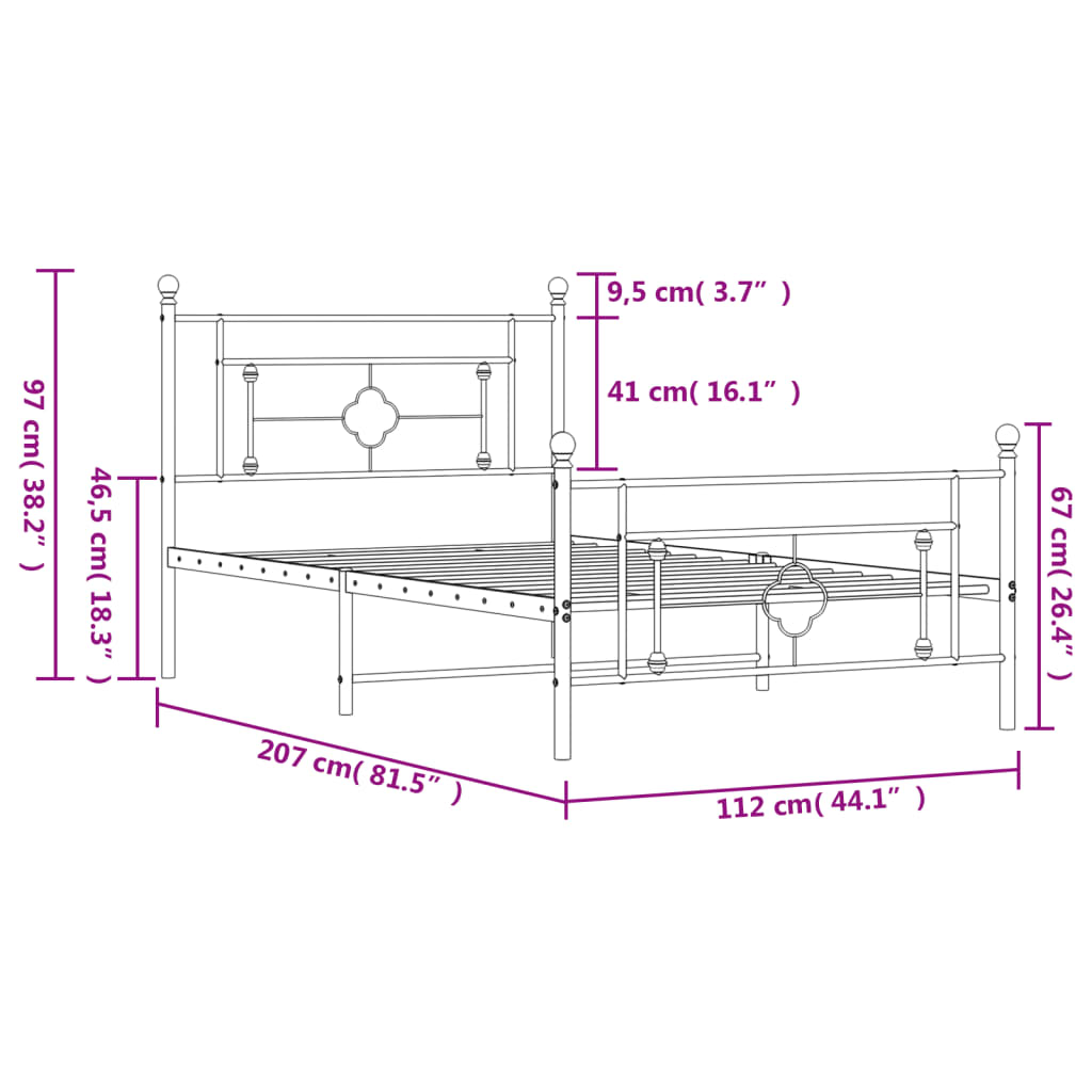 Giroletto con Testiera e Pediera Metallo Bianco 107x203 cm | homemem39