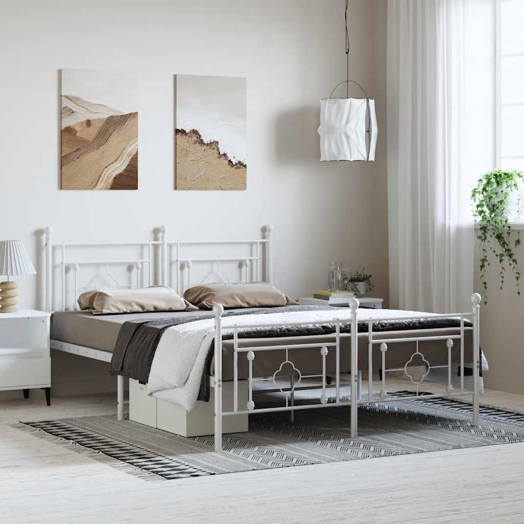 Giroletto con Testiera e Pediera Metallo Bianco 150x200 cm | homemem39