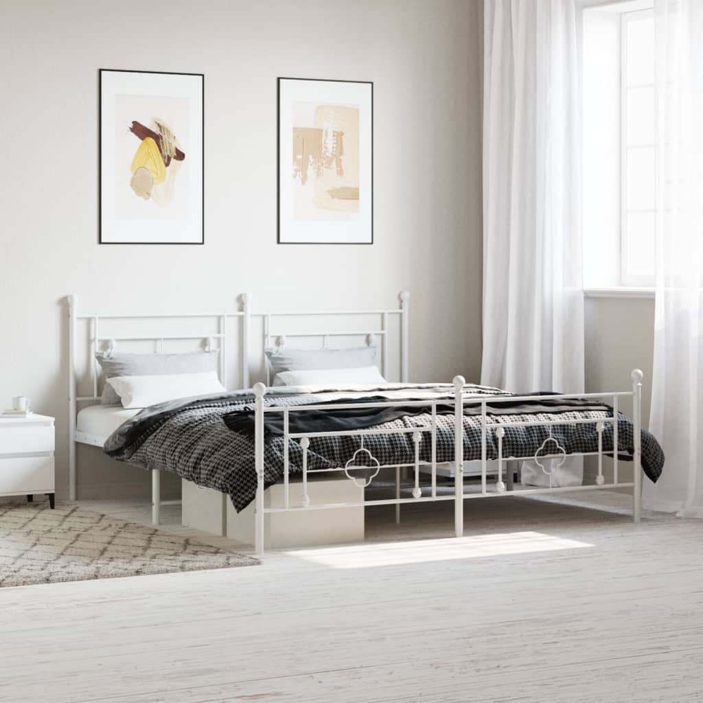 Giroletto con Testiera e Pediera Metallo Bianco 183x213 cm | homemem39