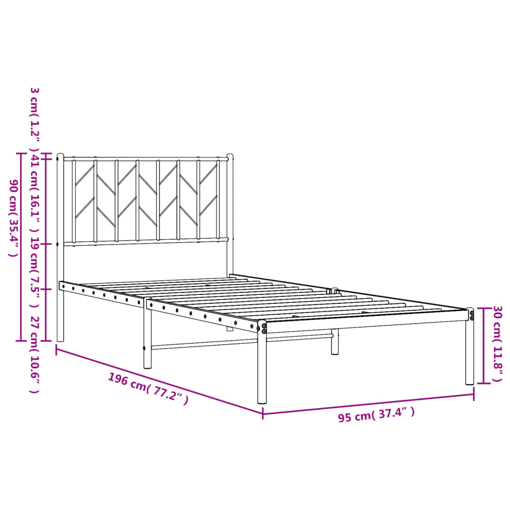 Giroletto con Testiera in Metallo Nero 90x190 cm | homemem39