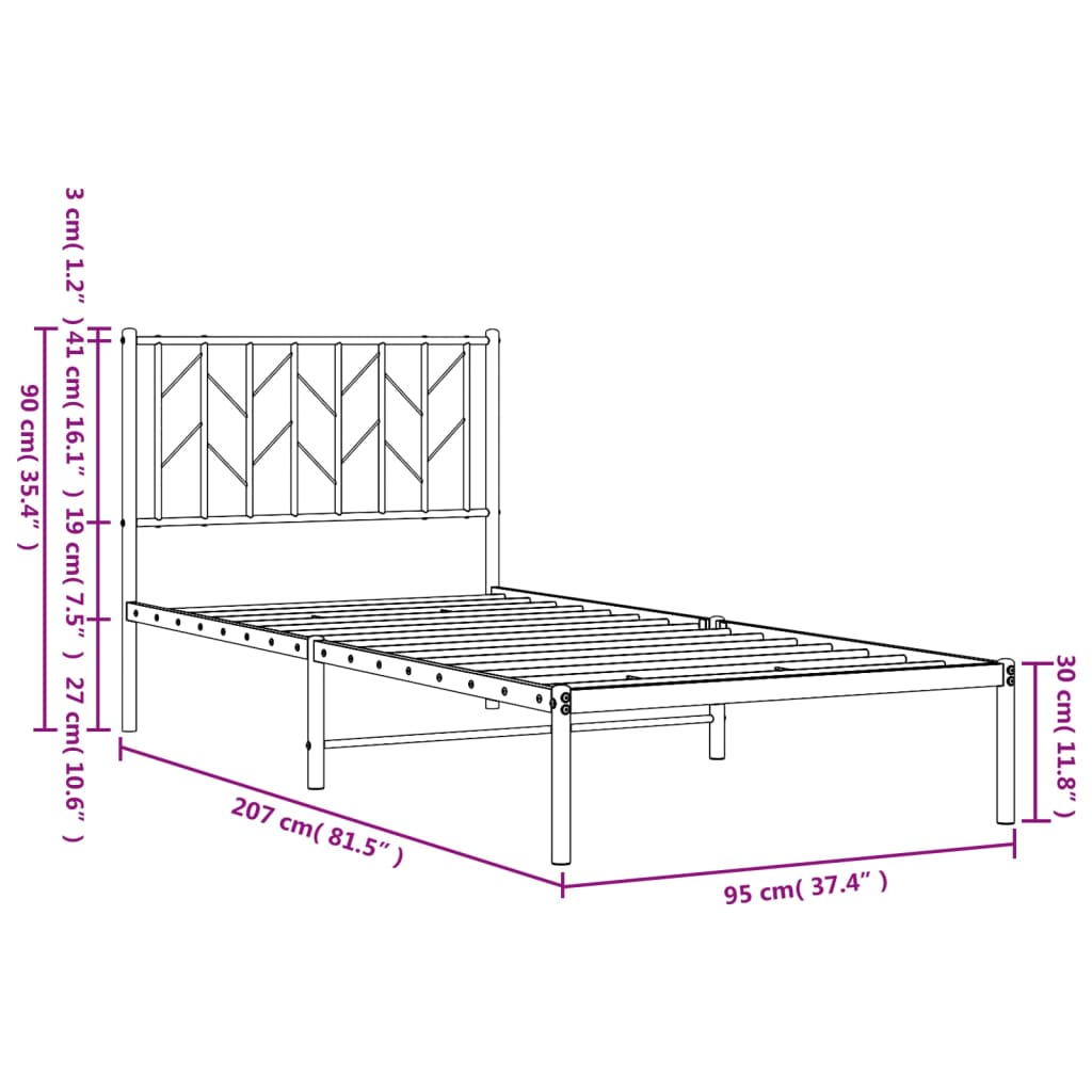 Giroletto con Testiera in Metallo Nero 90x200 cm | homemem39