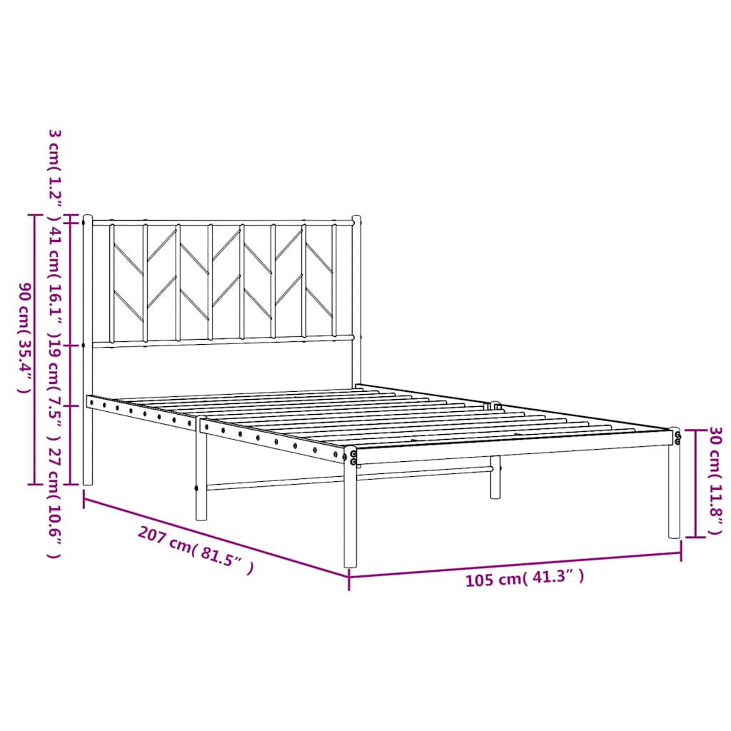 Giroletto con Testiera Metallo Nero 100x200 cm | homemem39