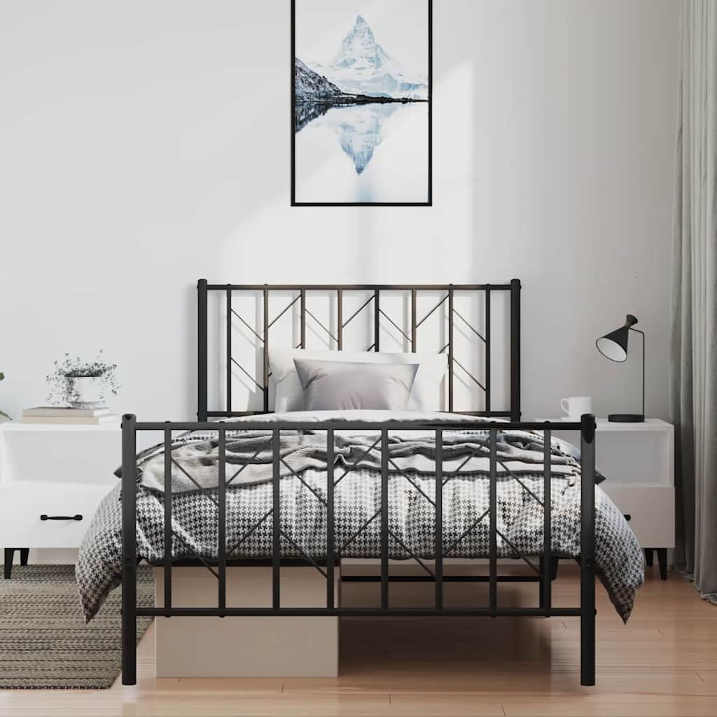 Giroletto con Testiera e Pediera Metallo Nero 100x200 cm | homemem39