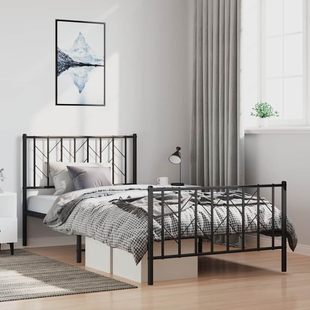 Giroletto con Testiera e Pediera Metallo Nero 100x200 cm | homemem39
