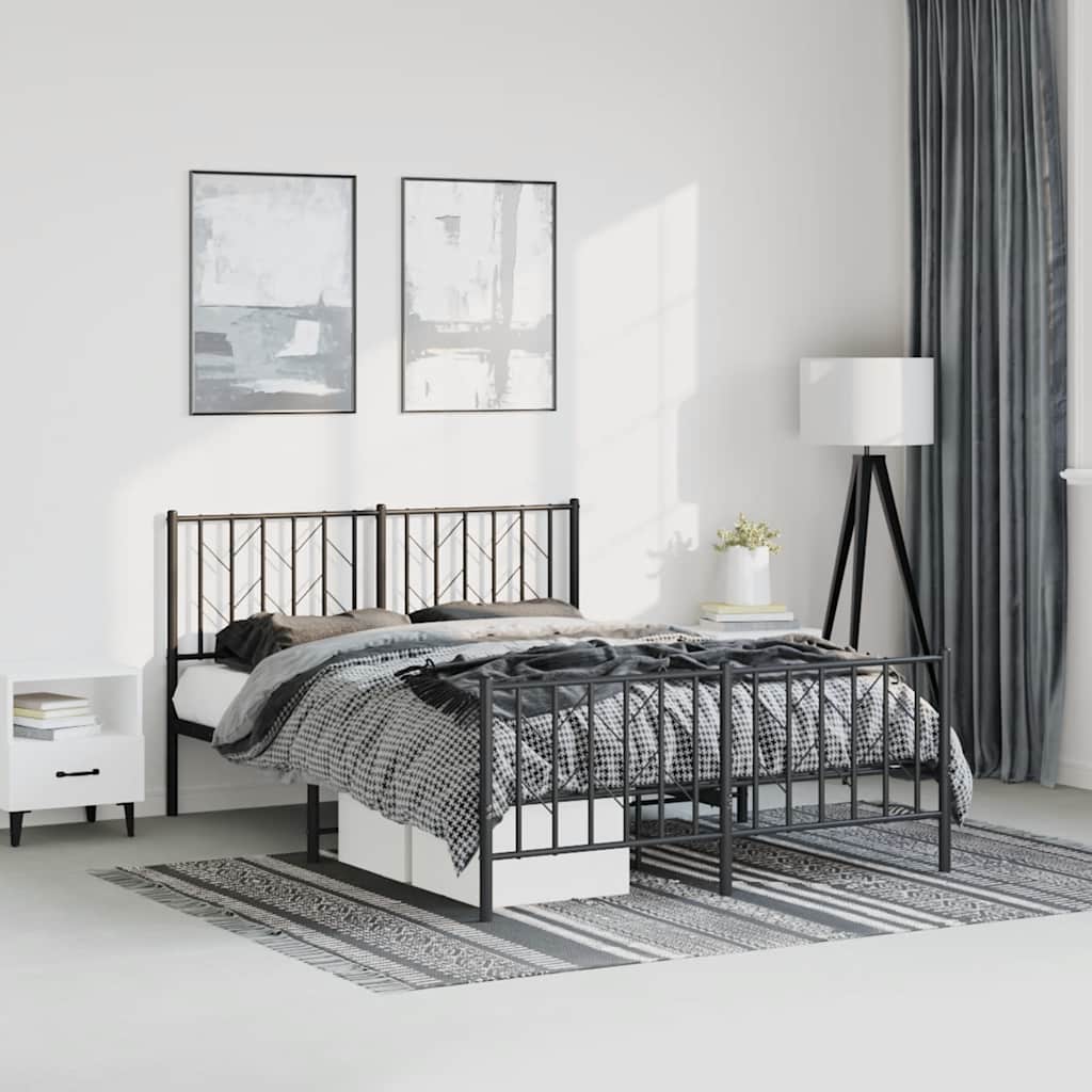 Giroletto con Testiera e Pediera Metallo Nero 150x200 cm | homemem39