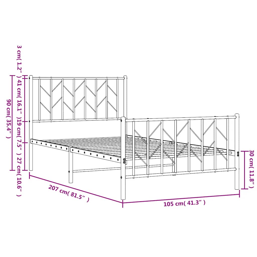 Giroletto con Testiera e Pediera Metallo Bianco 100x200 cm | homemem39