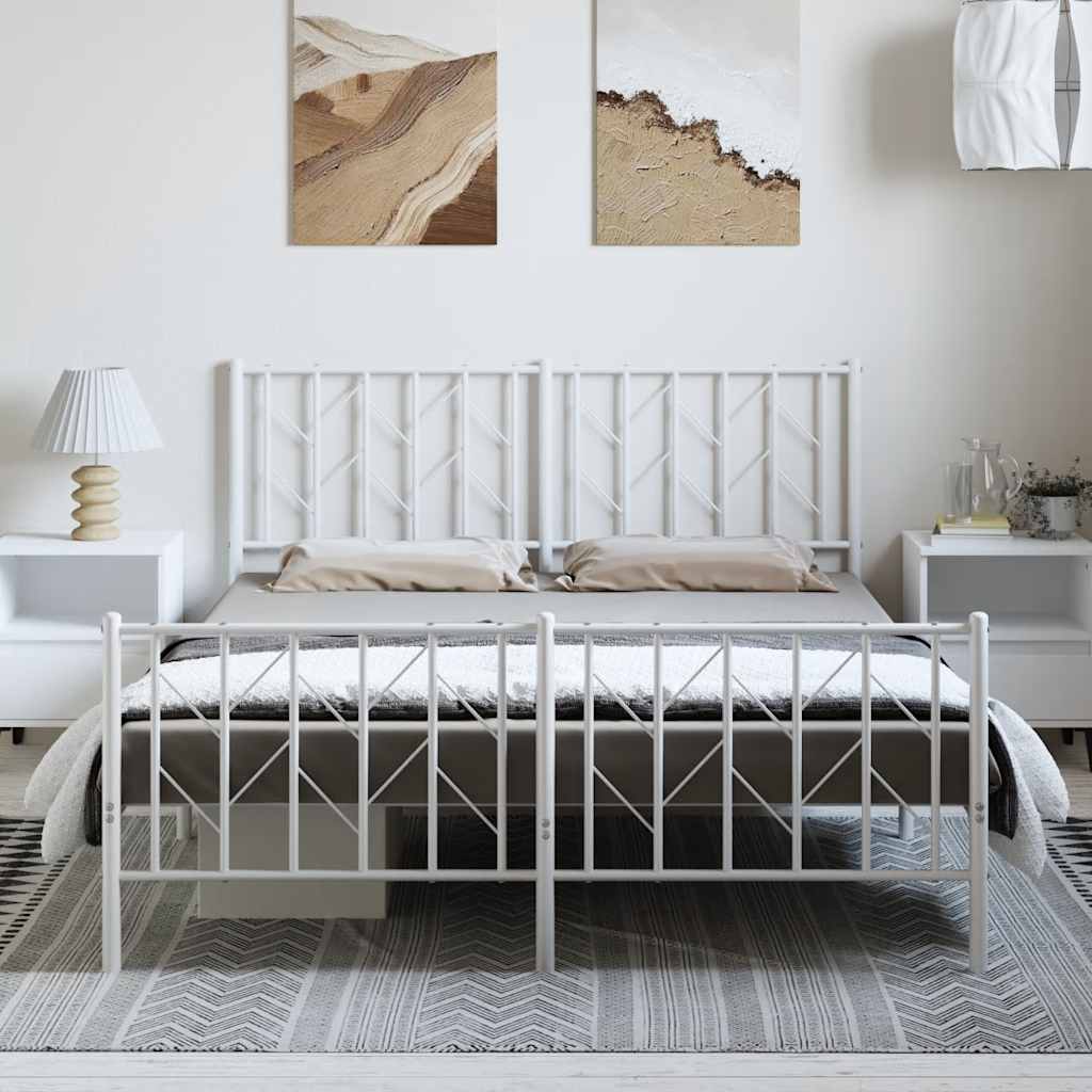 Giroletto con Testiera e Pediera Metallo Bianco 150x200 cm | homemem39