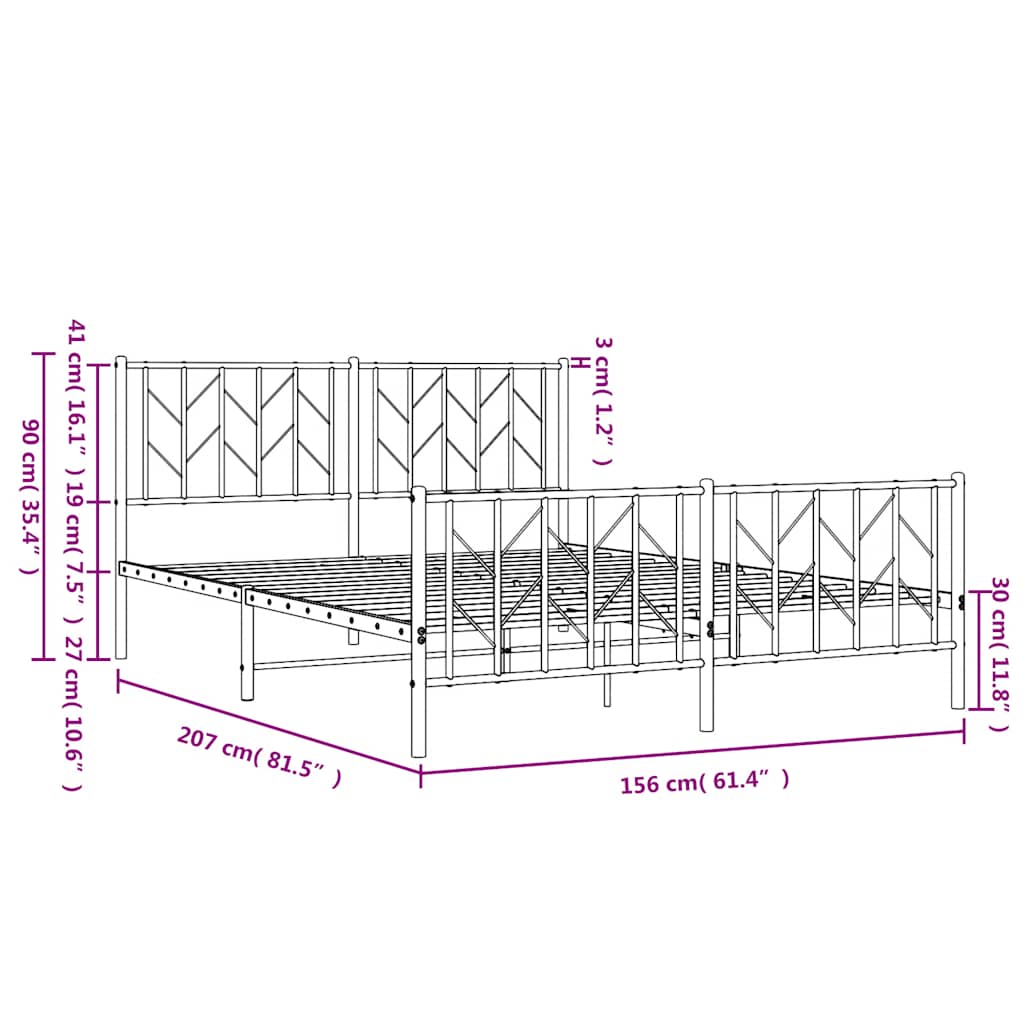 Giroletto con Testiera e Pediera Metallo Bianco 150x200 cm | homemem39