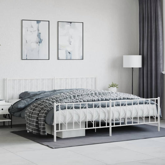 Giroletto con Testiera e Pediera Metallo Bianco 200x200 cm | homemem39