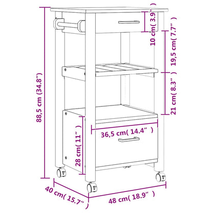 Carrello da Cucina MONZA 48x40x88,5 cm in Legno Massello di Pino