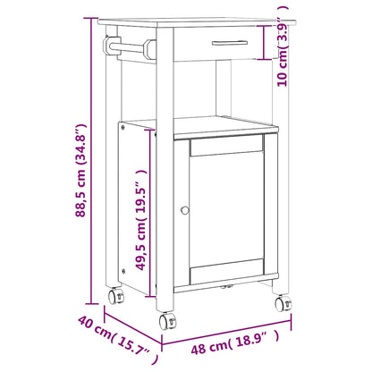 Carrello da Cucina MONZA 48x40x88,5 cm in Legno Massello di Pino