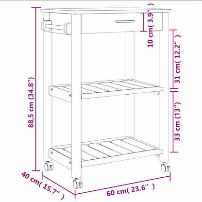 Carrello da Cucina MONZA 60x40x88,5 cm in Legno Massello di Pino