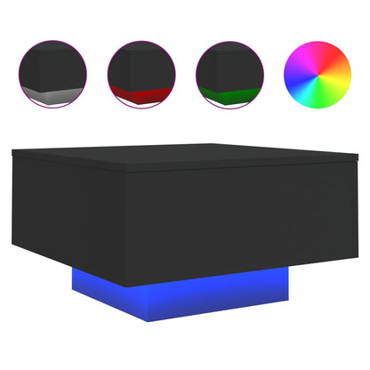 Tavolino da Soggiorno con Luci LED Nero 55x55x31 cm | homemem39