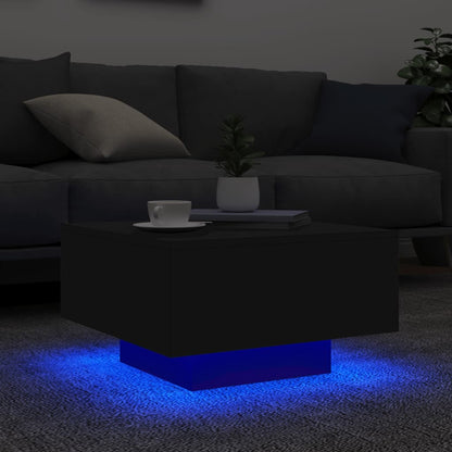 Tavolino da Soggiorno con Luci LED Nero 55x55x31 cm