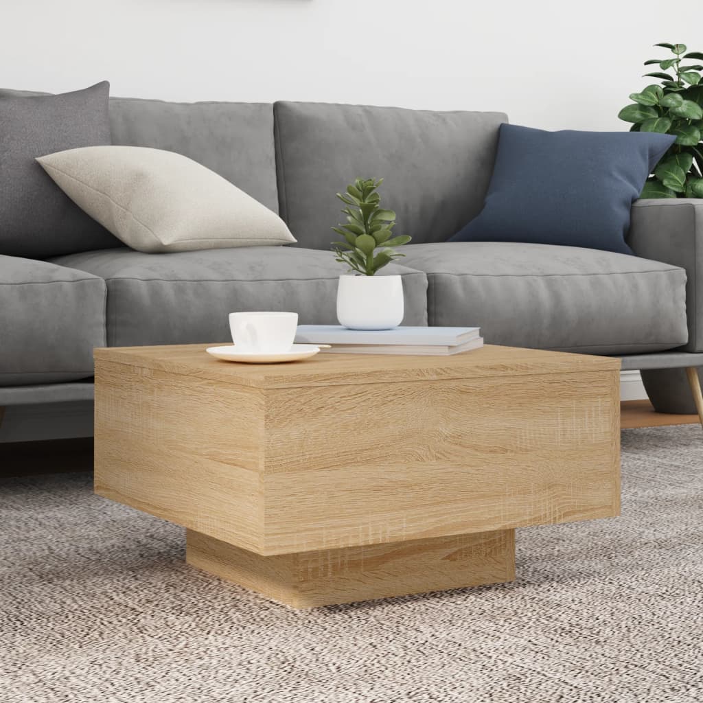 Tavolino da Soggiorno con Luci LED Rovere Sonoma 55x55x31 cm | homemem39