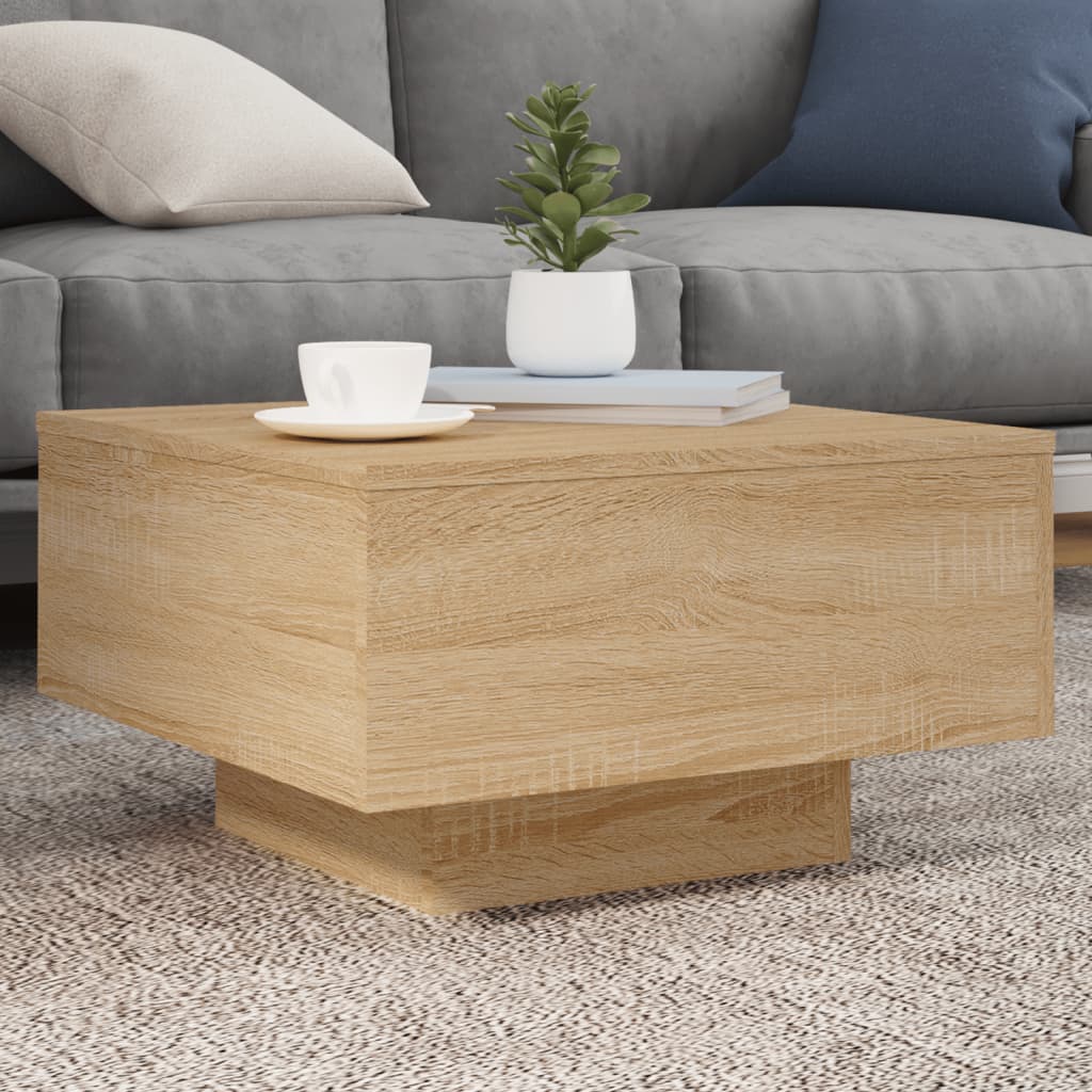 Tavolino da Soggiorno con Luci LED Rovere Sonoma 55x55x31 cm | homemem39