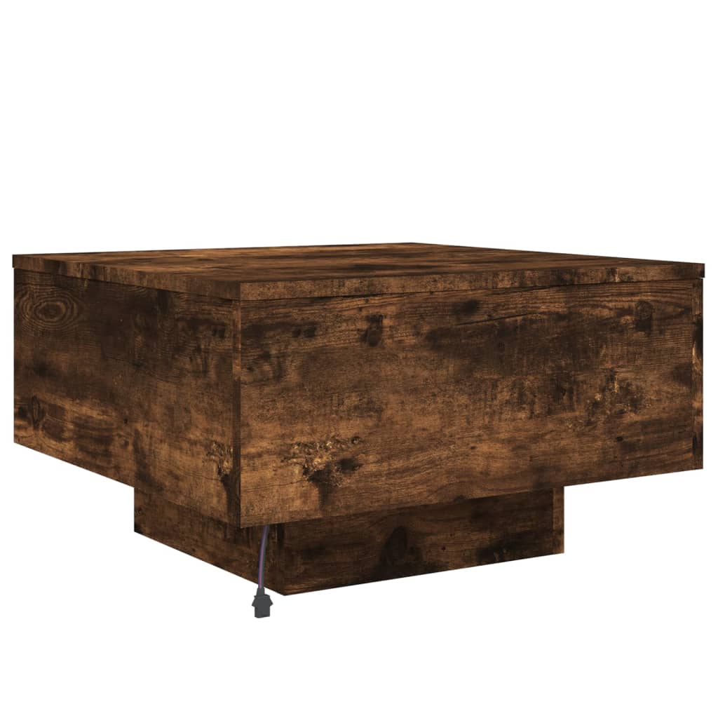 Tavolino da Soggiorno con Luci LED Rovere Fumo 55x55x31 cm