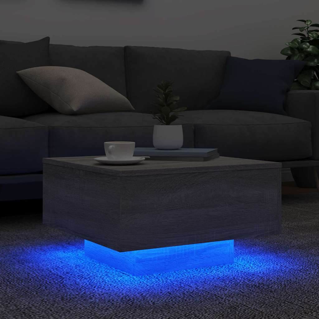 Tavolino da Soggiorno con Luci LED Grigio Sonoma 55x55x31 cm