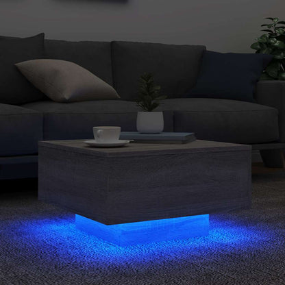 Tavolino da Soggiorno con Luci LED Grigio Sonoma 55x55x31 cm