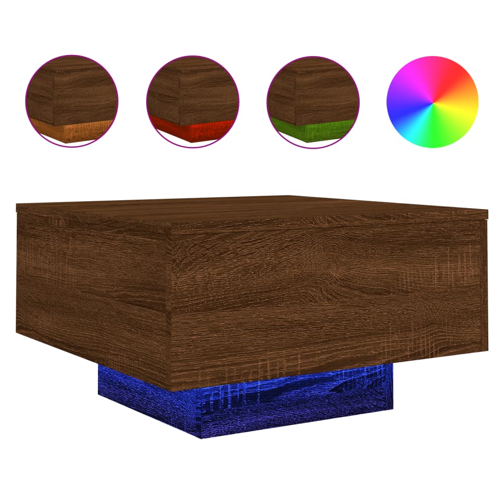 Tavolino da Soggiorno con Luci LED Rovere Marrone 55x55x31 cm