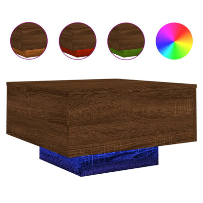 Tavolino da Soggiorno con Luci LED Rovere Marrone 55x55x31 cm