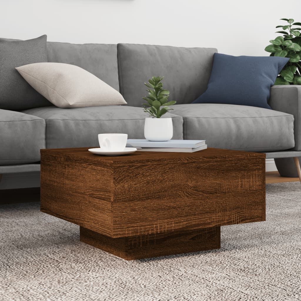 Tavolino da Soggiorno con Luci LED Rovere Marrone 55x55x31 cm | homemem39