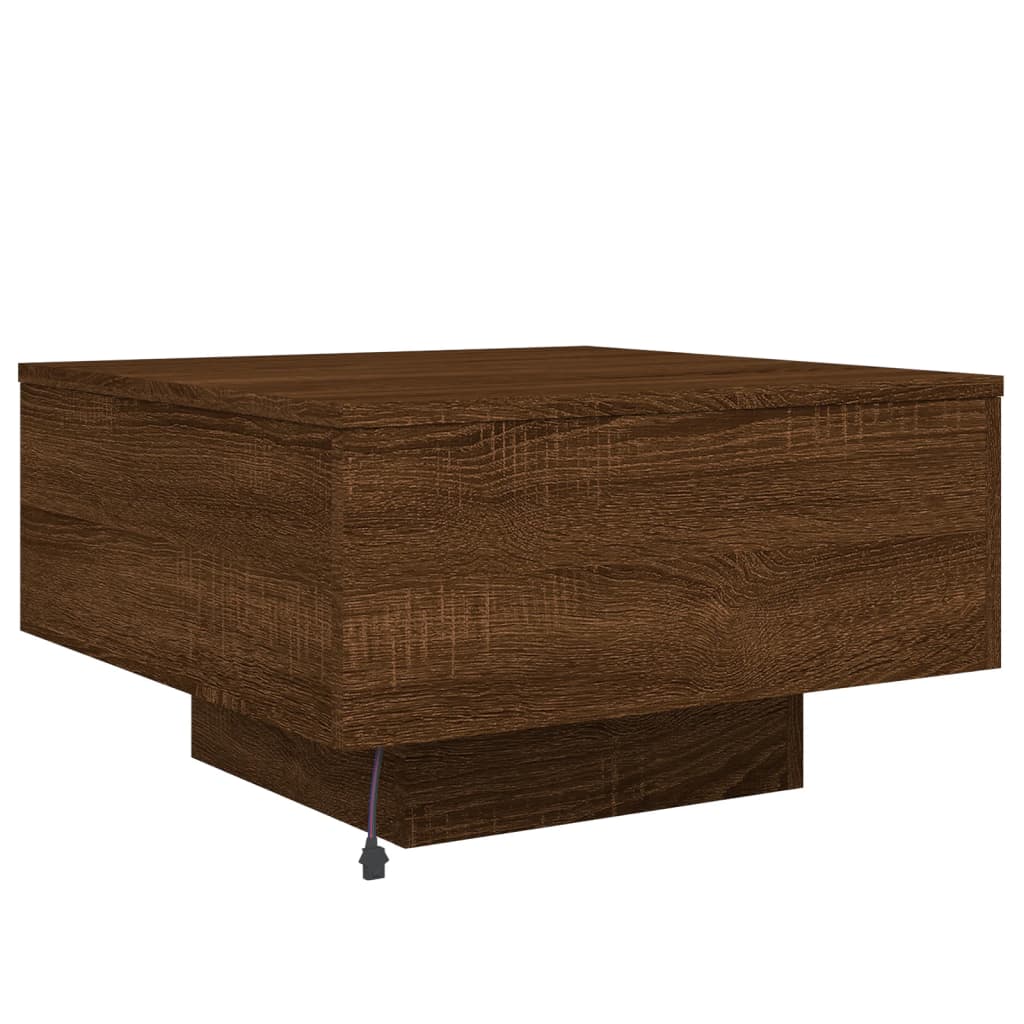 Tavolino da Soggiorno con Luci LED Rovere Marrone 55x55x31 cm