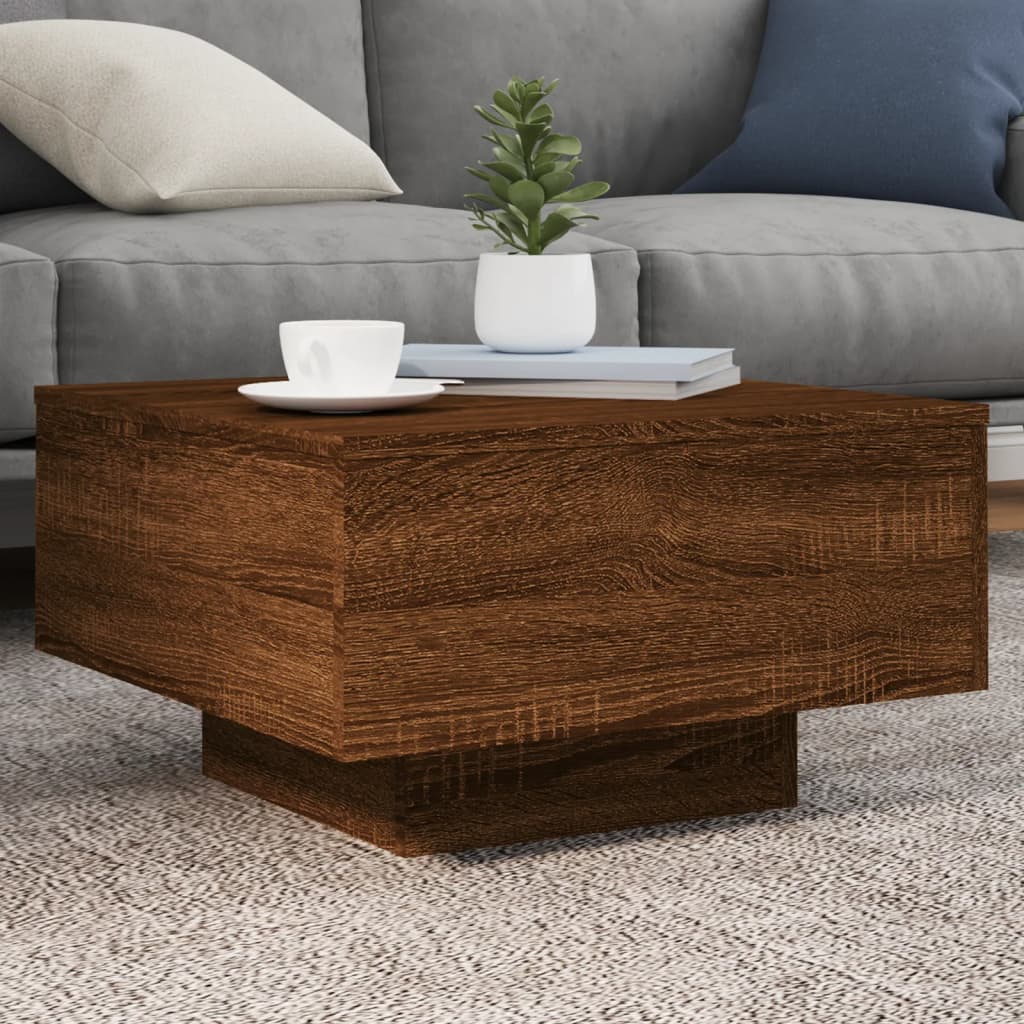 Tavolino da Soggiorno con Luci LED Rovere Marrone 55x55x31 cm | homemem39
