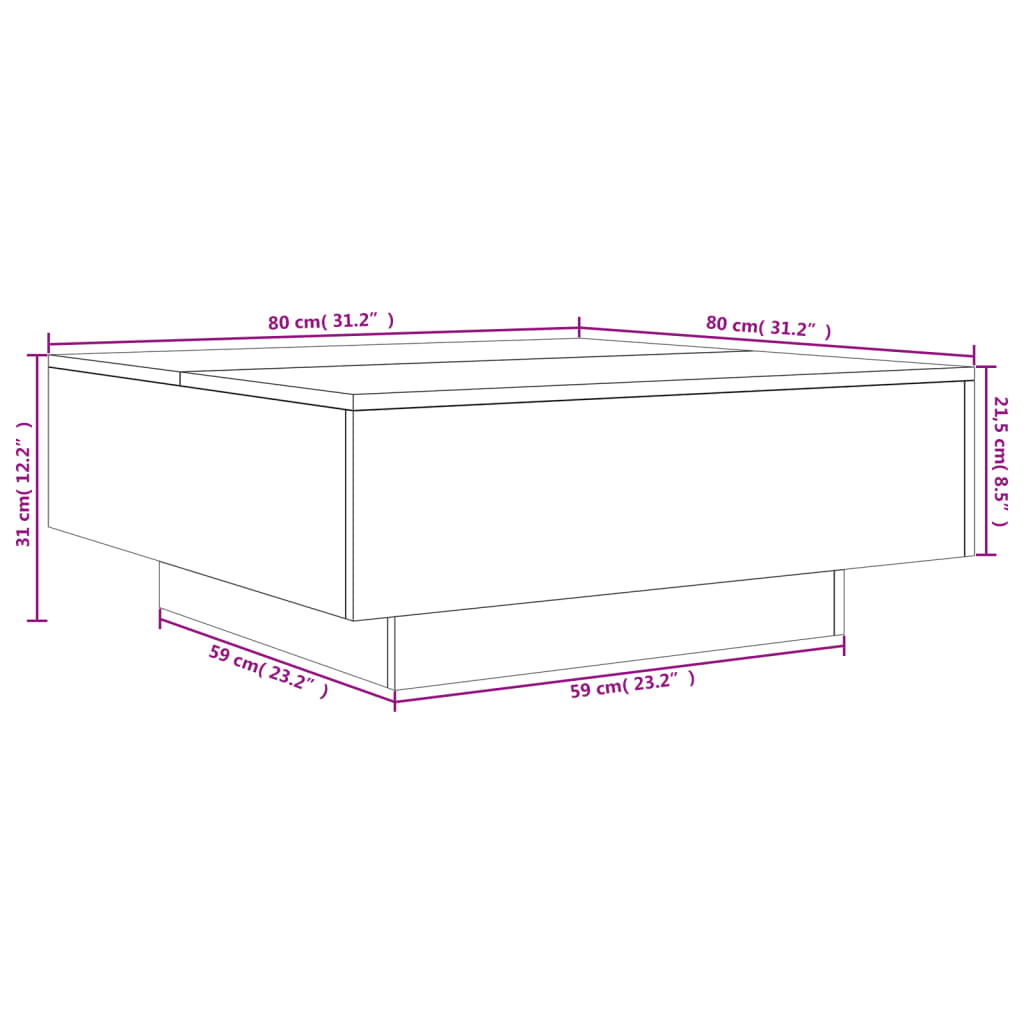 Tavolino da Salotto Bianco 80x80x31 cm in Legno Multistrato