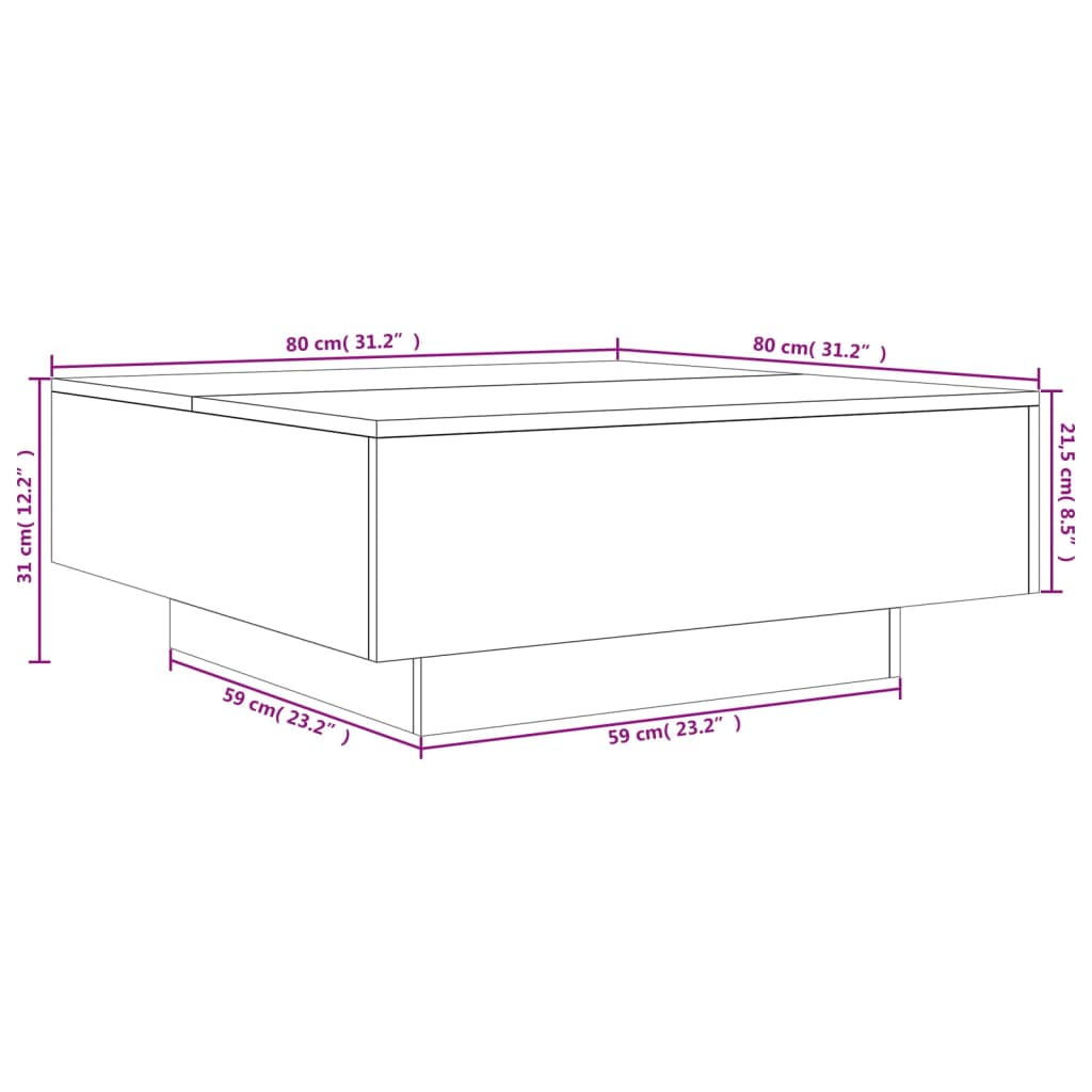 Tavolino Salotto Grigio Cemento 80x80x31 cm Legno Multistrato