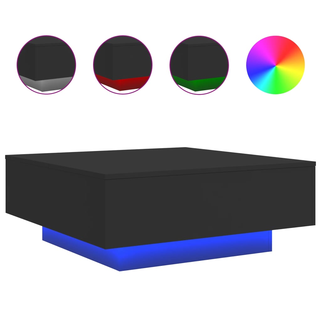 Tavolino da Soggiorno con Luci LED Nero 80x80x31 cm | homemem39
