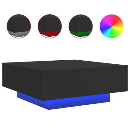 Tavolino da Soggiorno con Luci LED Nero 80x80x31 cm | homemem39