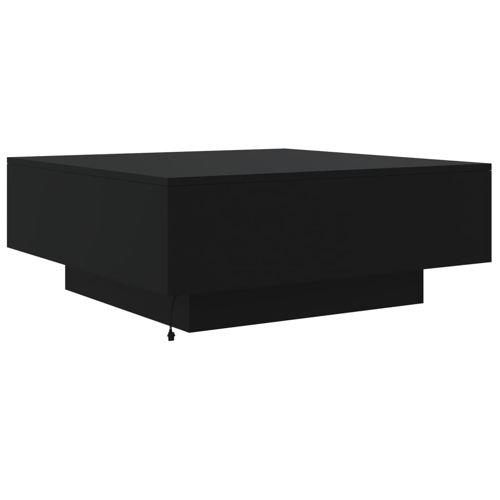 Tavolino da Soggiorno con Luci LED Nero 80x80x31 cm
