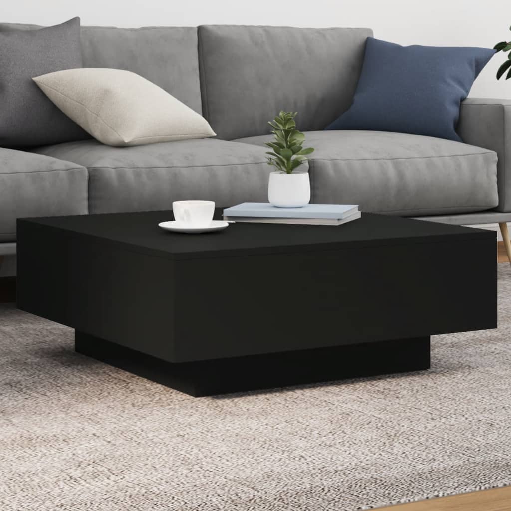 Tavolino da Soggiorno con Luci LED Nero 80x80x31 cm | homemem39