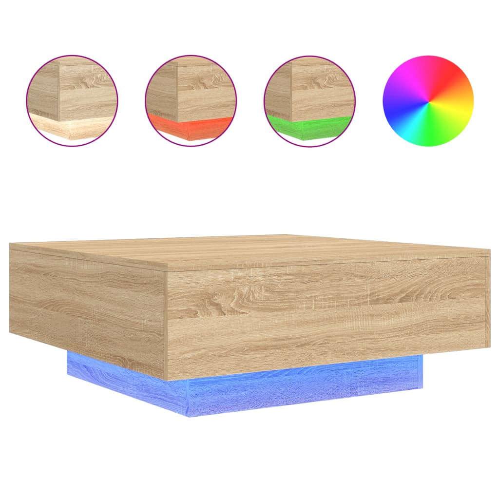 Tavolino da Soggiorno con Luci LED Rovere Sonoma 80x80x31 cm | homemem39