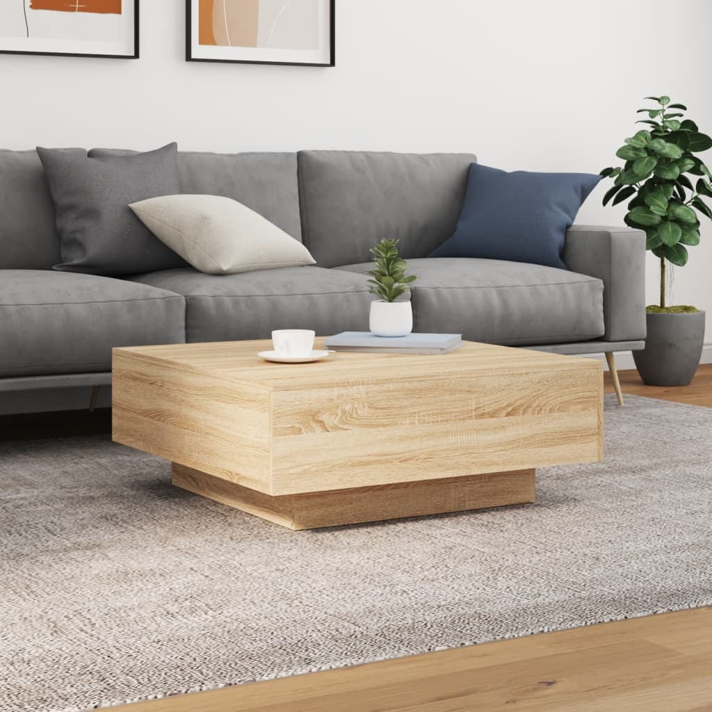 Tavolino da Soggiorno con Luci LED Rovere Sonoma 80x80x31 cm | homemem39