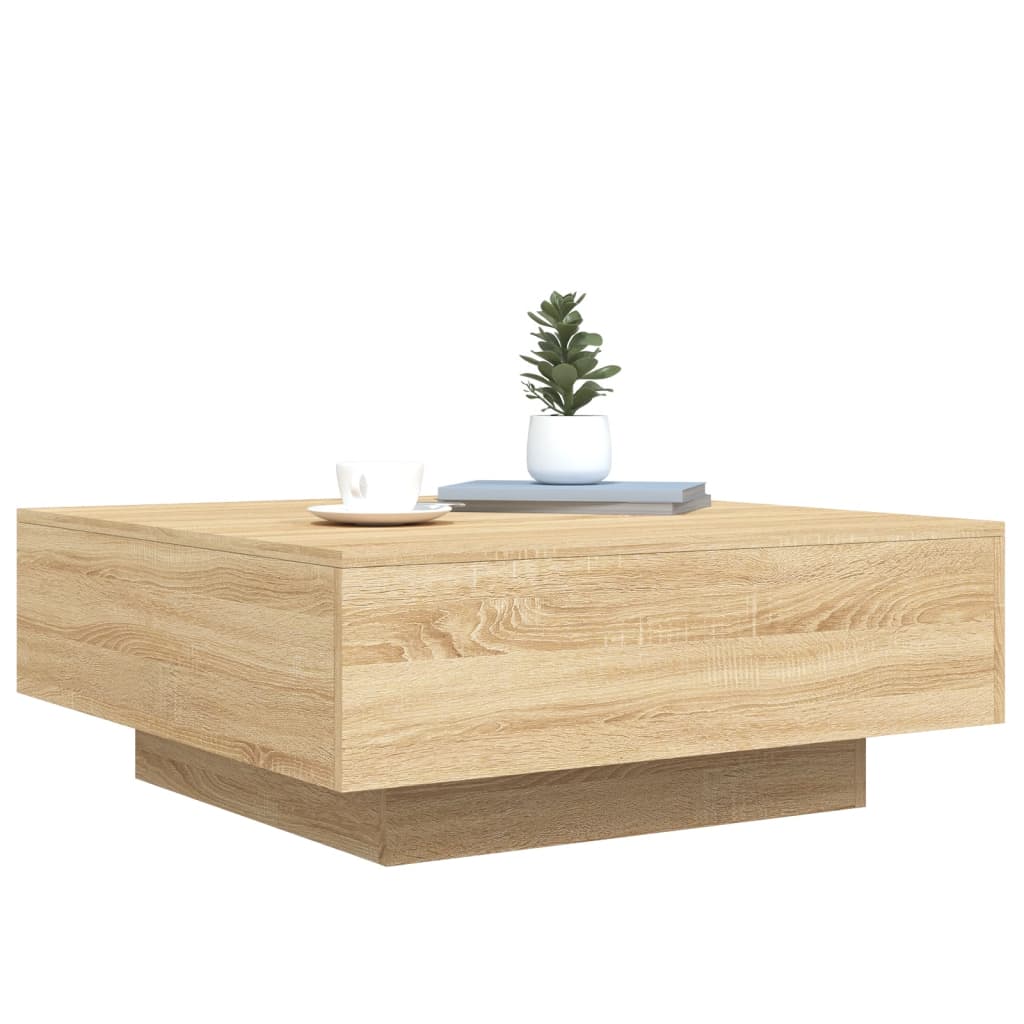 Tavolino da Soggiorno con Luci LED Rovere Sonoma 80x80x31 cm | homemem39