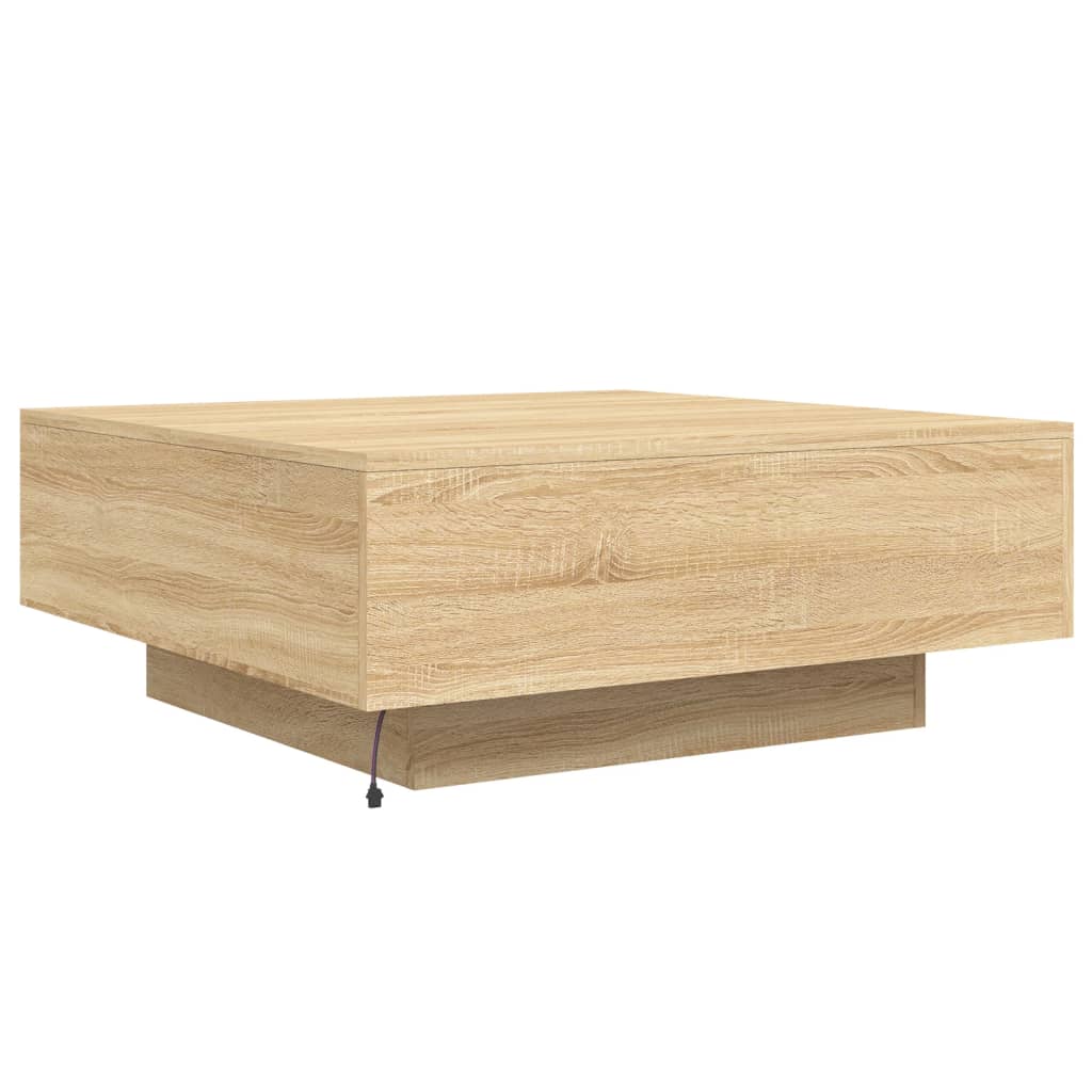 Tavolino da Soggiorno con Luci LED Rovere Sonoma 80x80x31 cm