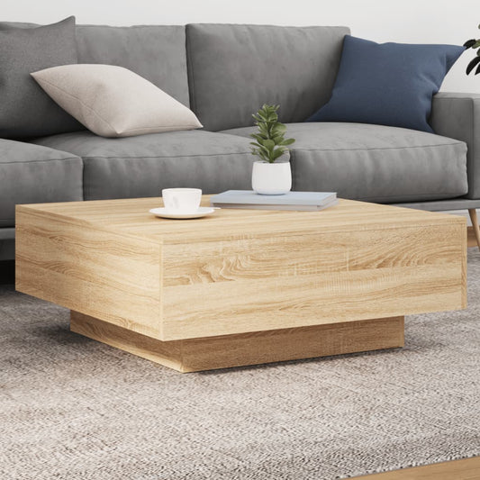 Tavolino da Soggiorno con Luci LED Rovere Sonoma 80x80x31 cm | homemem39