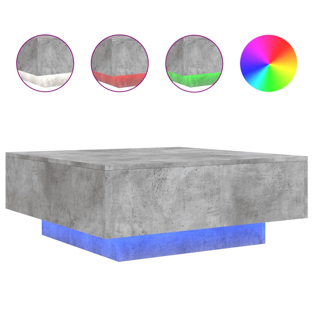 Tavolino da Soggiorno con Luci LED Grigio Cemento 80x80x31 cm