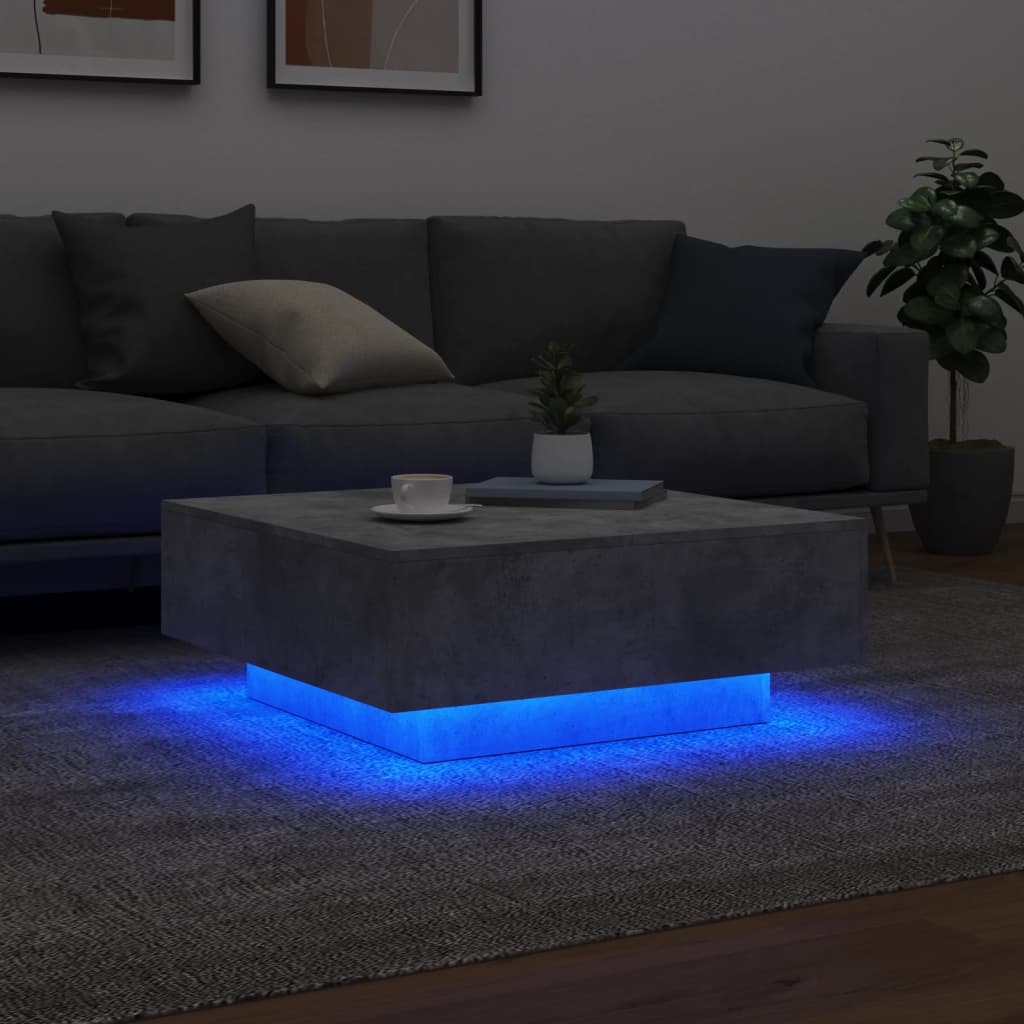 Tavolino da Soggiorno con Luci LED Grigio Cemento 80x80x31 cm